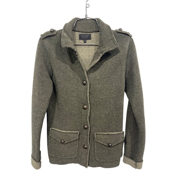 Mary Italy Military Style Jacket Wool Sizze Small Long Sleeve Olive Green Army - Picture 1 of 6